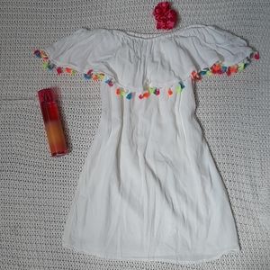 Forever 21 white off shoulder dress with tassles